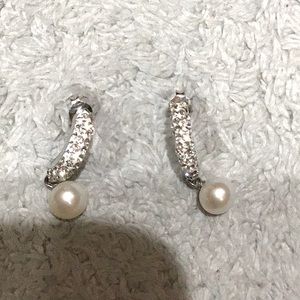 never worn post Silver earrings with pearl droplets   Silver with cubic accents